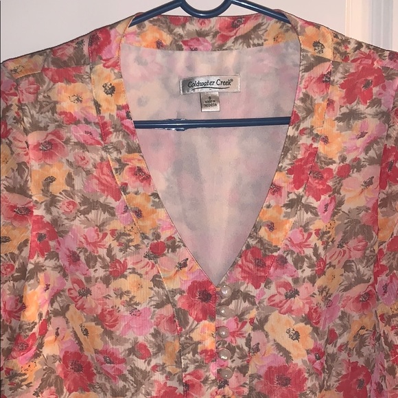 Coldwater Creek flowered blouse small - Picture 3 of 6